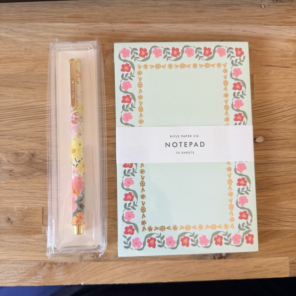 Rifle Paper Co Flower Notepad and Garden Party Floral Rollerball Pen Set NEW